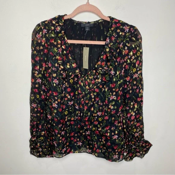 J.Crew Ruffleneck Top In Midnight Vintage Floral - Picture 3 of 8